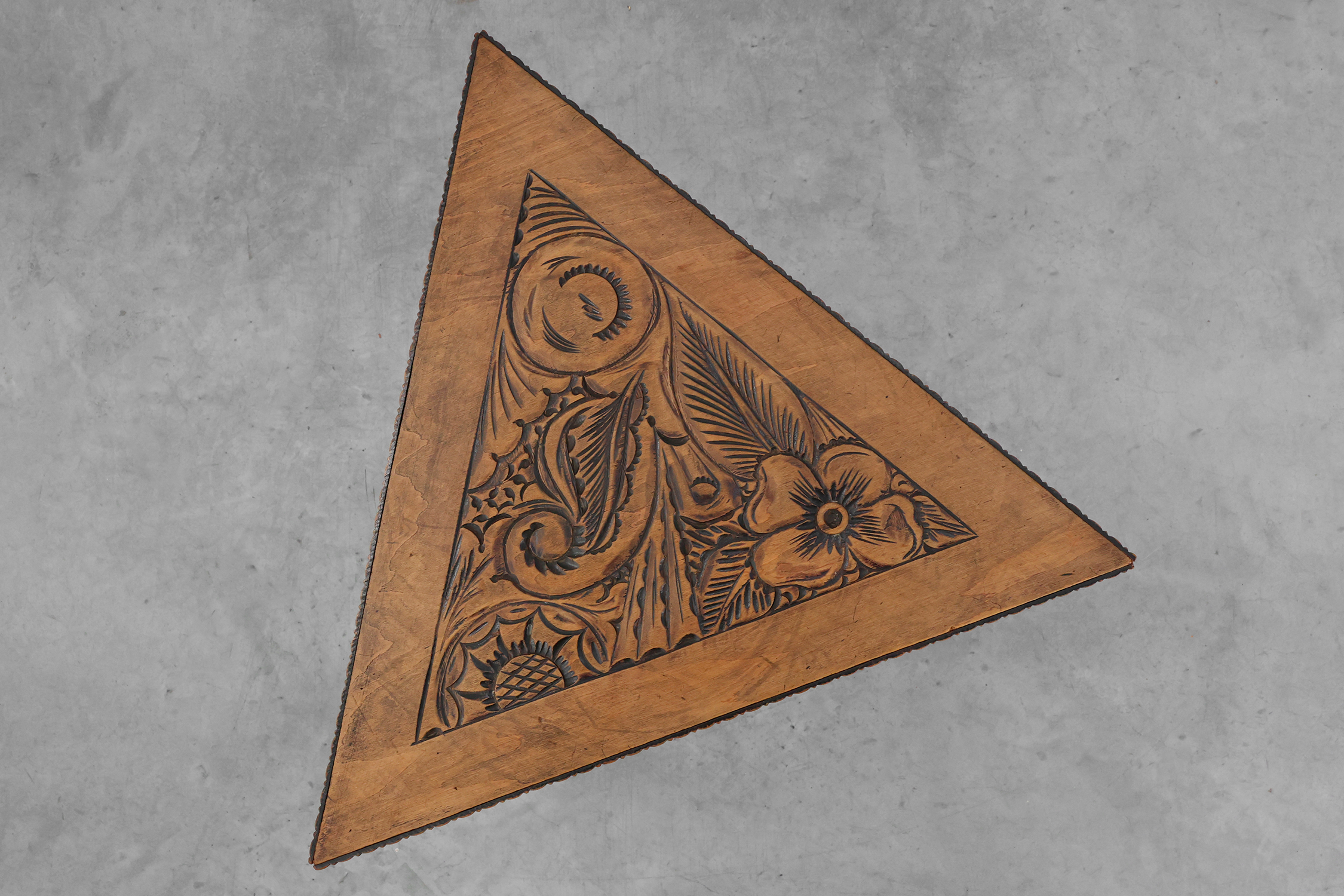 Art Nouveau Carved Wood triangular Side Table, France ca. 1915 thumbnail